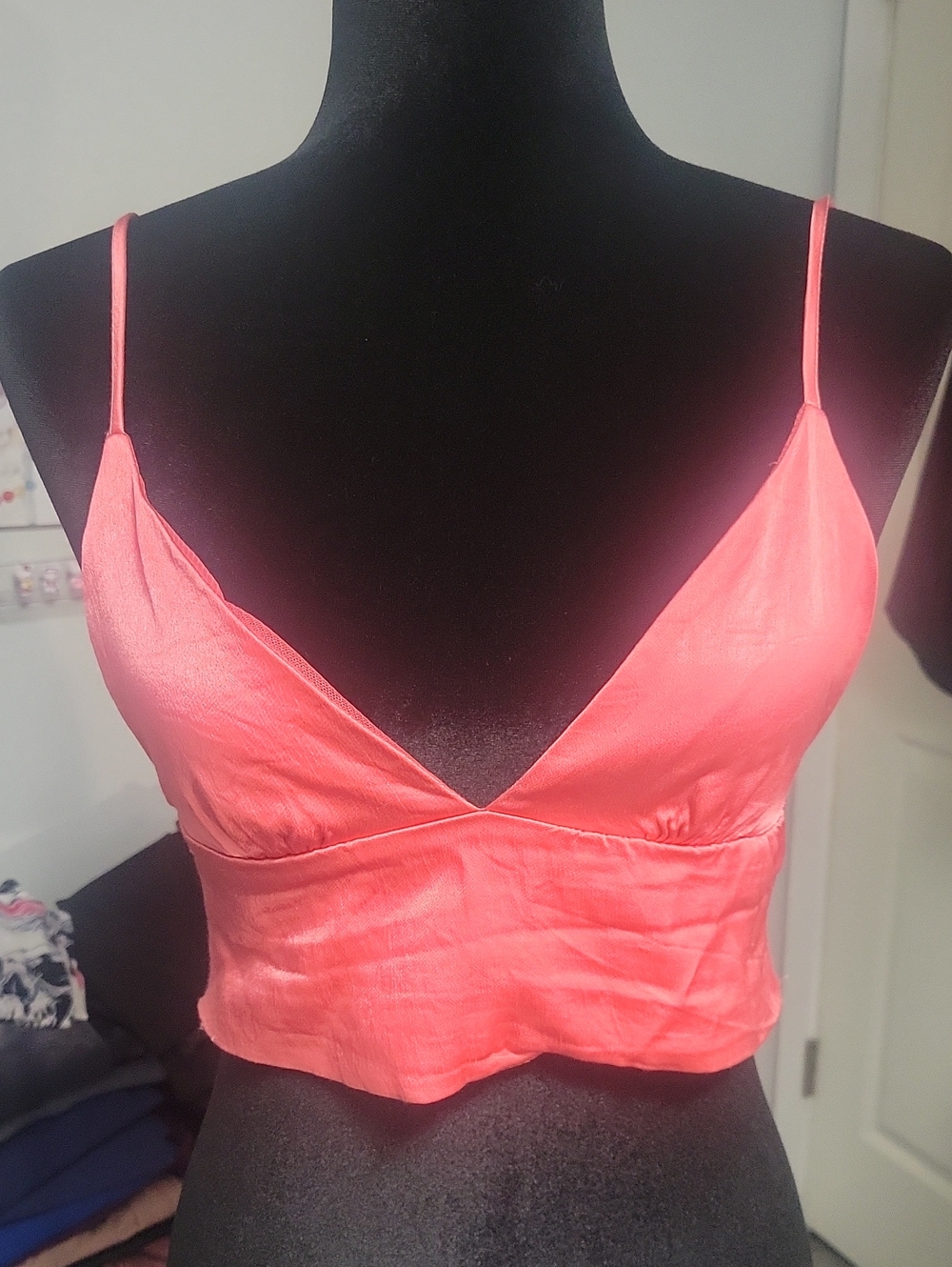 Zara Medium Pink Satin V-Neck Bralette Crop Top